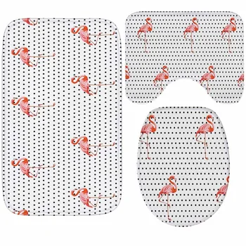 

Fashion Flamingo Bath Toilet Mats Set 3Pcs Bath Mat Soft Flannel Thickening Non-slip Bathroom Mats and Rugs