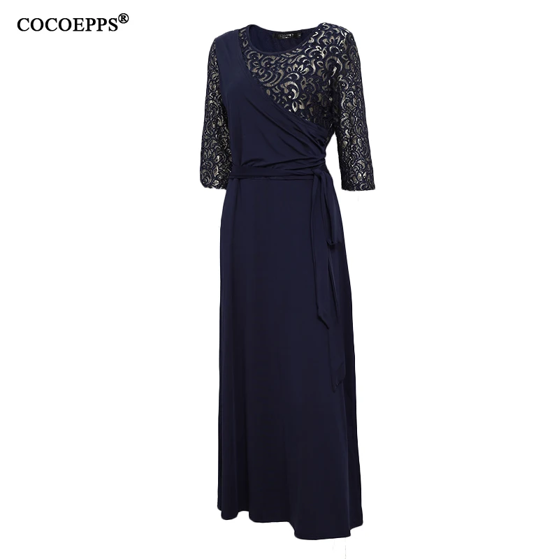COCOEPPS, осенние женские платья размера плюс, сексуальное кружевное платье больших размеров, пэтчворк длинное платье, Черная Женская одежда 5xl 6xl vestido