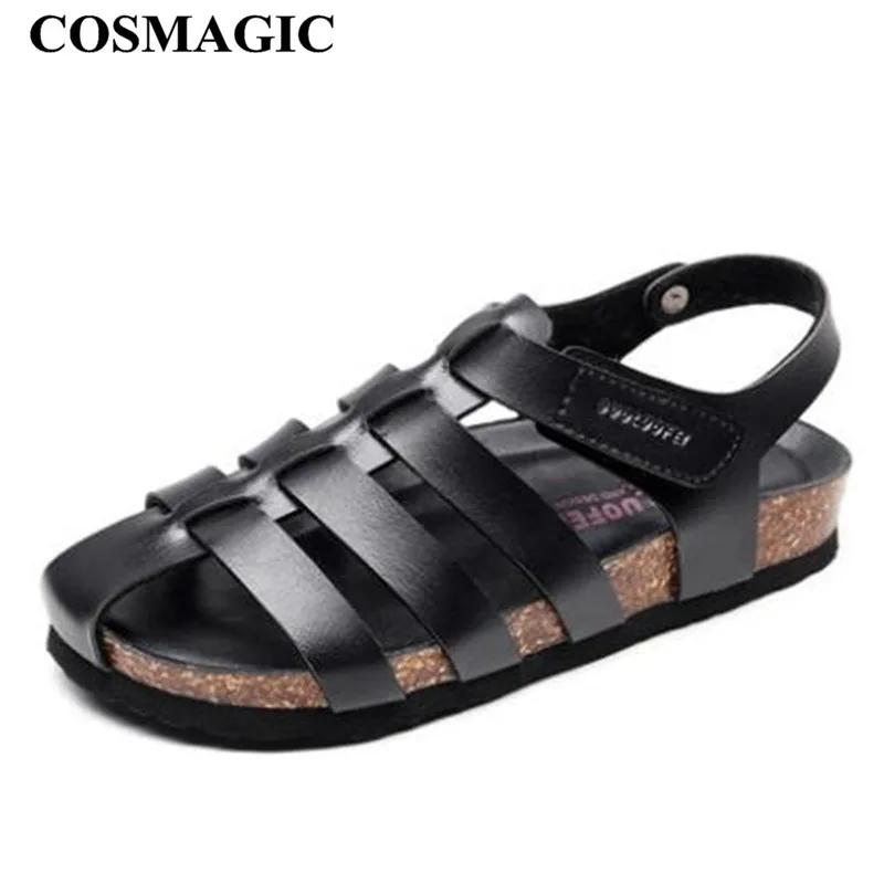 

COSMAGIC 2019 Fashion Men Beach Cork Sandals Summer Non-slip Cut-outs Outside EVA Sole PU Leather Sandal Slide Shoe High Quality