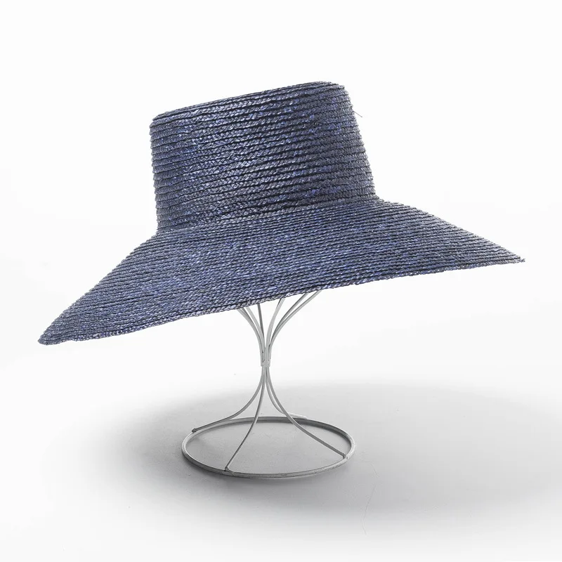 Новая высокая Плоская верхняя большая цветная трубочка соломенная шляпа для путешествий на открытом воздухе Солнцезащитная пляжная большая соломенная шляпа солнечные шляпы для женщин - Цвет: Navy