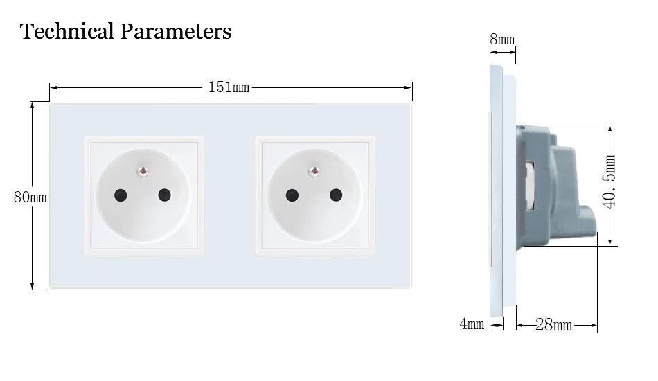 RainBo Wall-Франция Силовая розетка стеклянная панель AC250V-Wall мощность-умная розетка-настенная розетка-производство A28F8FW/B