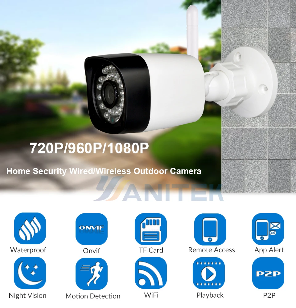 Wi Fi наружная IP камера 1080P 960P 720P беспроводная водонепроницаемая ip безопасности 2MP