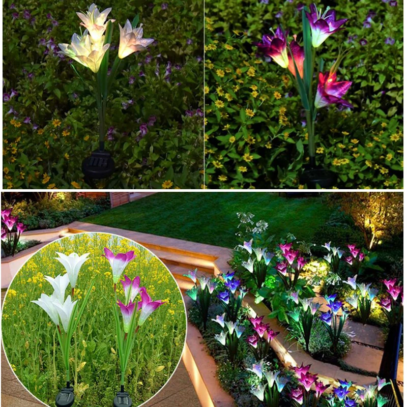 Solares para Decoração do Jardim Natal ao ar Iluminação à Prova Luzes Solar Lâmpada Colorida 16 Pçs Flores Lírio Livre Dwaterproof Água Luz Led 13 Luzes solares para decoração do jardim led