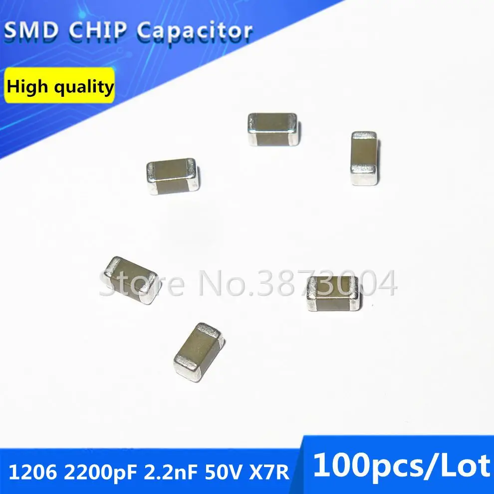 

Многослойный керамический конденсатор 100 шт. 1206 2200pF 2.2nF 50V X7R 10%