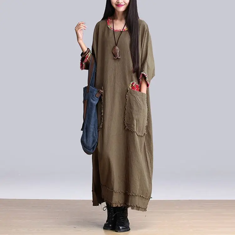 Casual Vestidos 2016 Spring Autumn Dress Women Army Green font b Robe b font Vintage Patwork