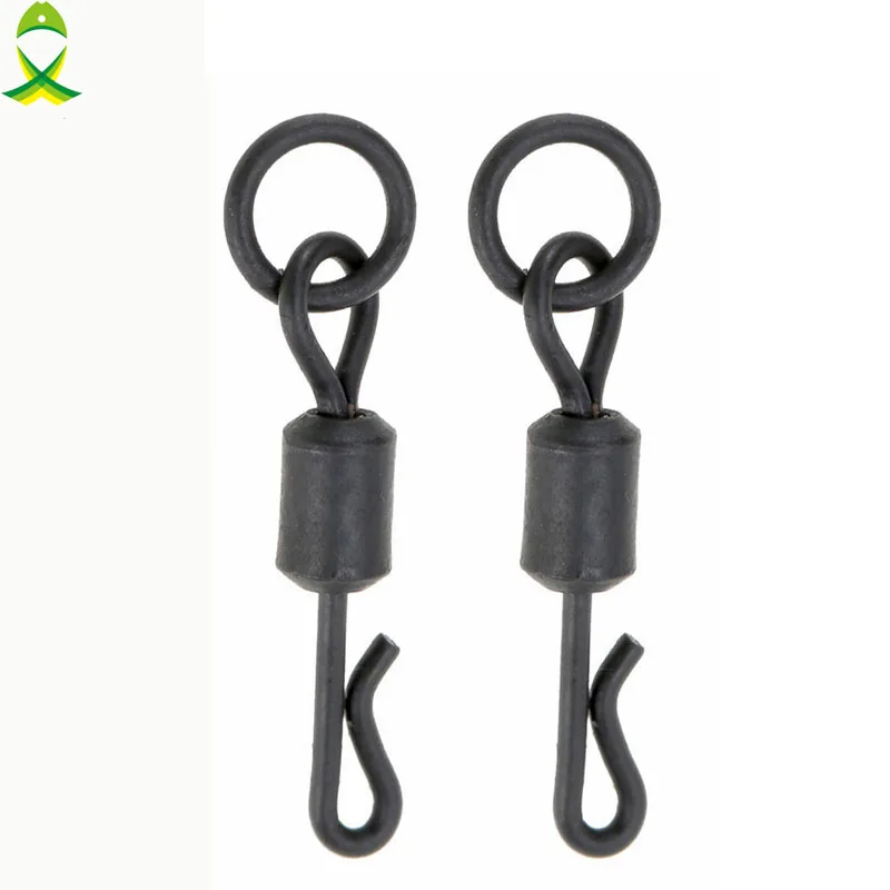 

JSM 200pcs Matte Black Rolling Quick Change Swivels With Ring Carp Rigs Long Body Q-shaped Swing Snap Carp Fishing Accessories