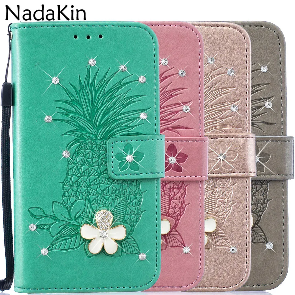 

Rhinestone Flower Diamond Pineapple Embossed Book Case for Xiaomi Redmi 4A Note 4 4X 5A Prime Luxury Flip Shell Purse