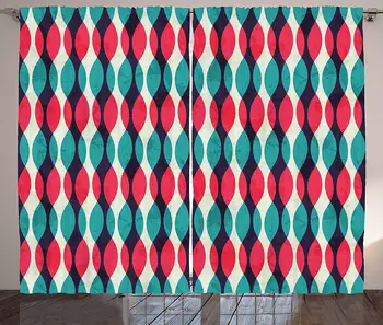 

Vintage Curtains Vertical Curves with Grunge Effect Old Weathered Looking Overlapping Waves Pattern Living Room Bedroom Window