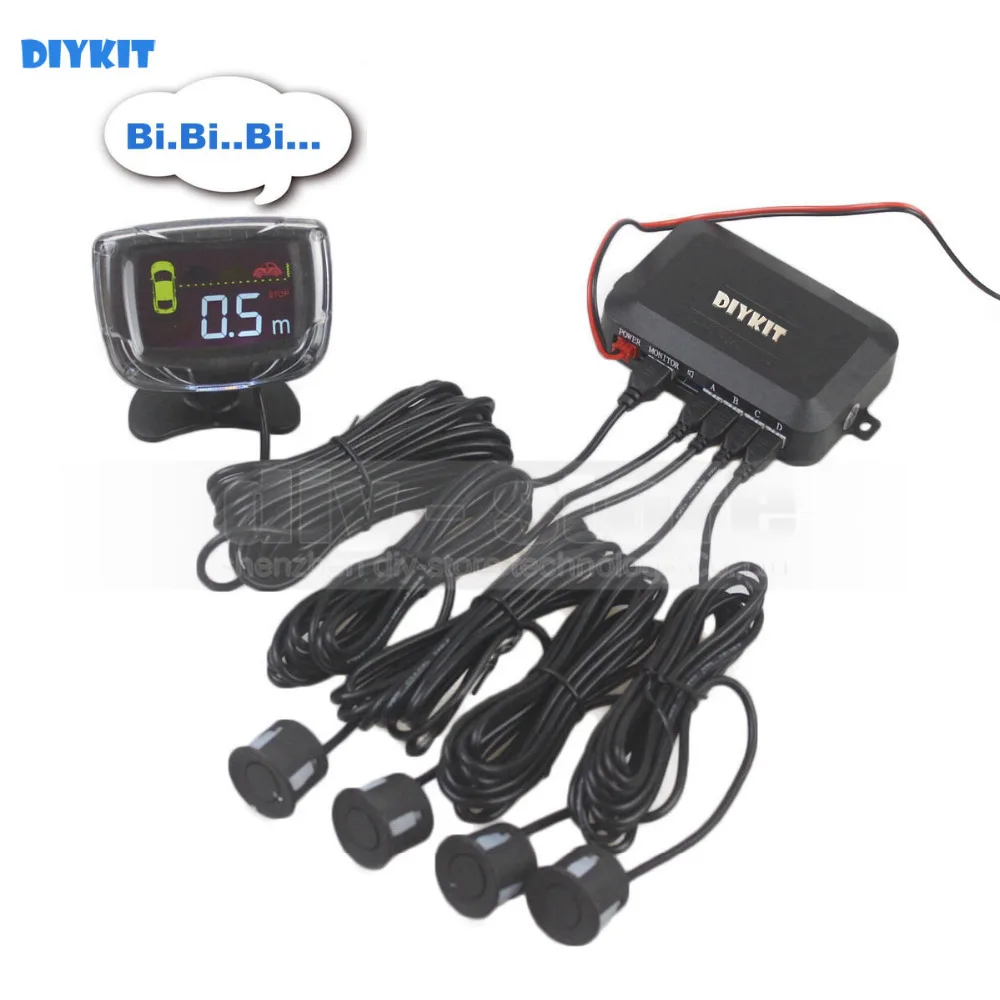 

DIYKIT Car Rear View Reverse Bumper Parking Radar 4 Sensors Black Silver White LCD Alarm Rear View System Kit