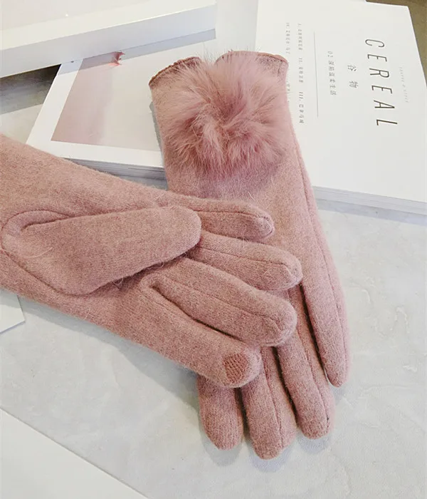 Корейский сенсорный экран Перчатки шерсть теплые вязаные женские весна зима Перчатки толстый розовый желтый серый варежки
