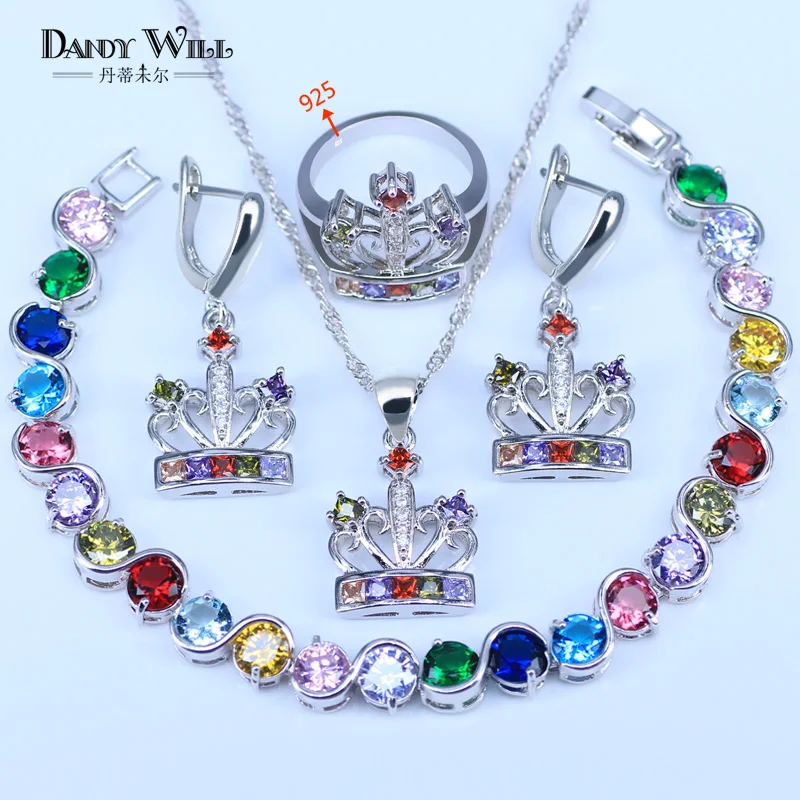 Multicolor 925 Silver Costume Jewelry Set Mystic White CZ Jewelry Sets