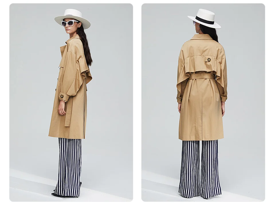 JAZZEVAR New arrival autumn khaki trench coat women casual long outerwear high quality cotton with belt fashion women 9009