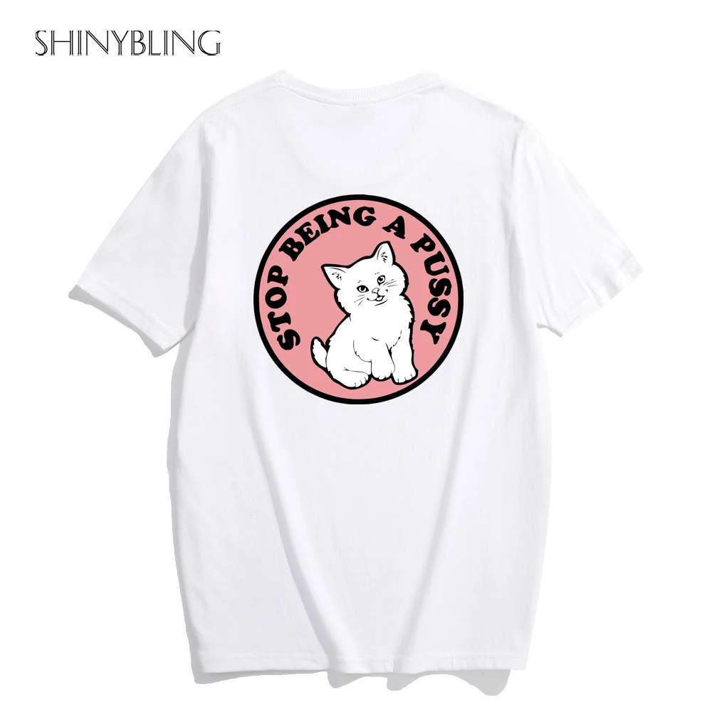 Kartun Wanita Katun Dasar T Shirt Pink Kucing Punk Hiphop Gaya