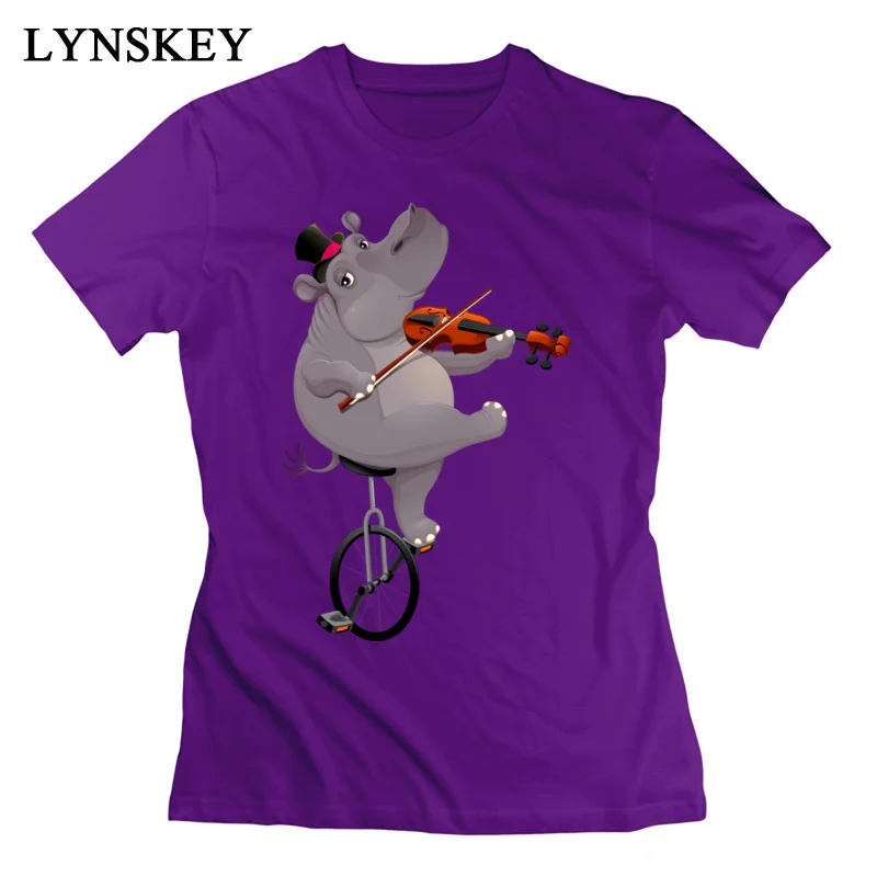 LYNSKEY 100% Cotton Tops Shirt Funny hippo on an unicycle for Women Slim Fit T-Shirt Funny Cute Crewneck Short Sleeve Clothing Shirt white