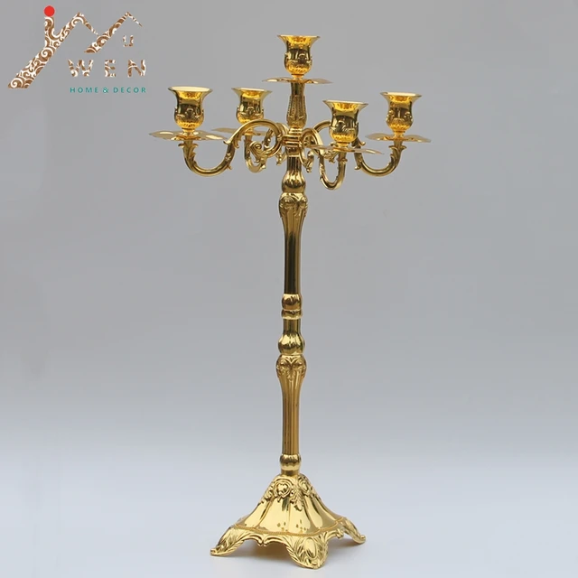 Modern Golden Plated 5 Arms Floor Candelabra 63cm Height Wedding Modern Golden Plated 5 Arms Floor Candelabra 63cm Height Wedding Candle Holder Centerpiece