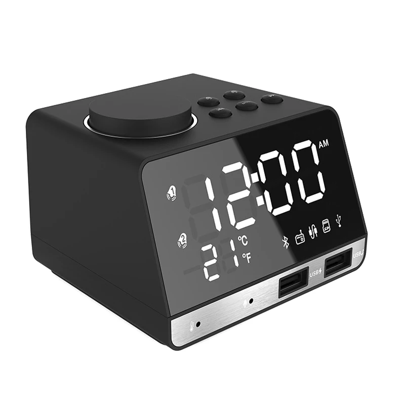 Цифровой Будильник Bluetooth динамик двойной usb порты светодиодный температурный