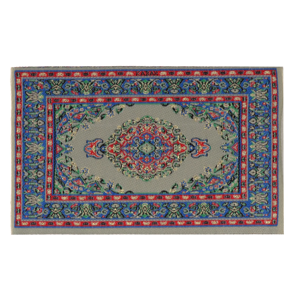 

1/12 Dollhouse Miniature Rug Turkish Style Carpet Floor Covering Blue Area Rug Kids Mat for Dolls House