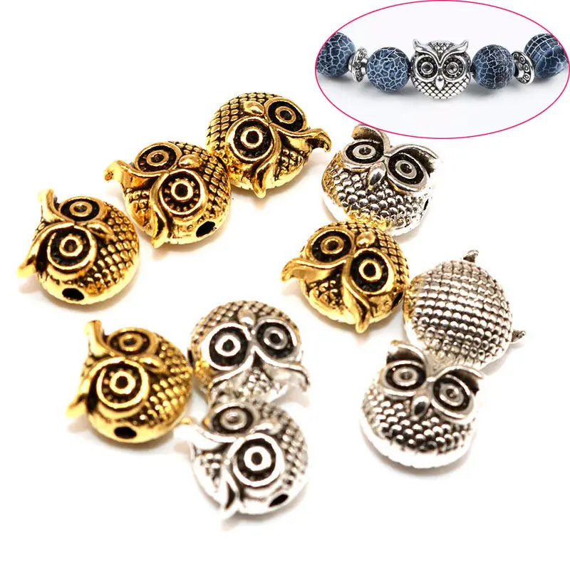 

11MM Silver Gold Alloy Owl Animal Beads Spacer Beads Handmade Charm Jewelry Accessories Hloe 1.5mm Tibetan Silver Loose Beads