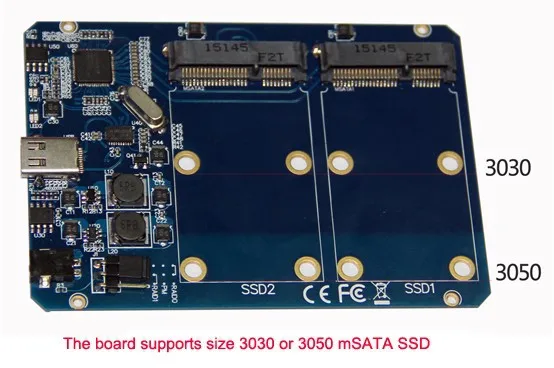 USB 3.1 Type-C to 2 mSATA SSD enclosure USB-C to mini SATA SSD RAID 1 0 adapter 5