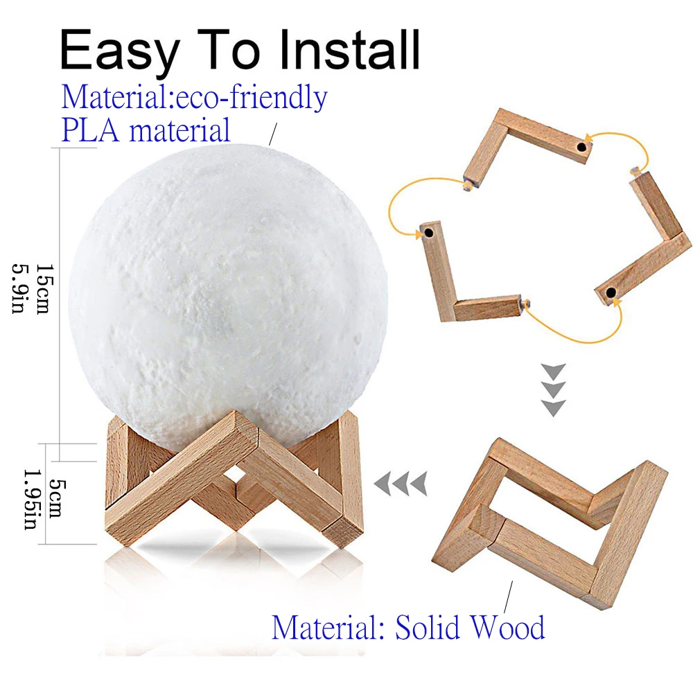 ETONTECK 3D принт луна лампа перезаряжаемая 16 цветов сенсорный выключатель спальня ночник лунный ребенок ночник дистанционное управление