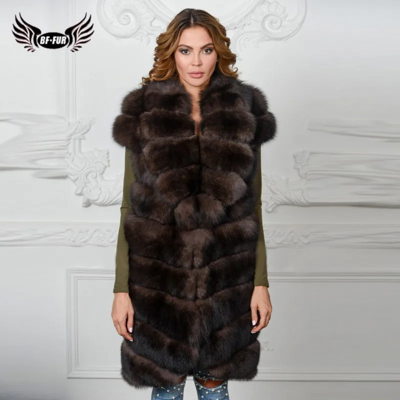 

BFFUR 2018 New Arrival Real Fox Fur Coats Women Winter Fox Fur Vest High Street Solid Slim Full Pelt Elegant Women's Outerwear