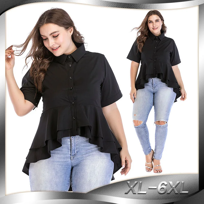 

Black Summer Shirt Women Fashion Dovetail Blouse Sexy Cross Fold Dovetail Blusas Feminina Casual Tops Asymmetrical Blouses