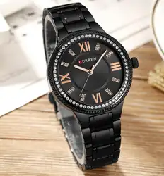 CURREN женщина женские часы со стразами Diamond Элитный бренд Кварцевые черные женские для женщин наручные часы водонепроница