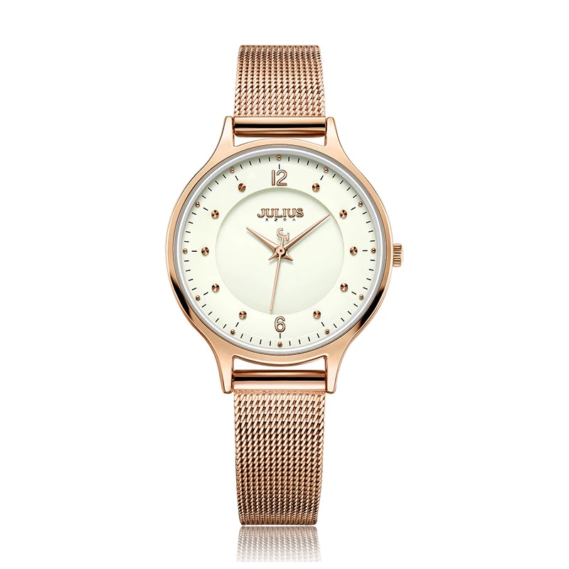 Julius женские кварцевые часы из нержавеющей стали с сетчатым ремешком женские наручные часы-браслет тонкий циферблат женские часы Relogio Feminino - Цвет: Rose gold
