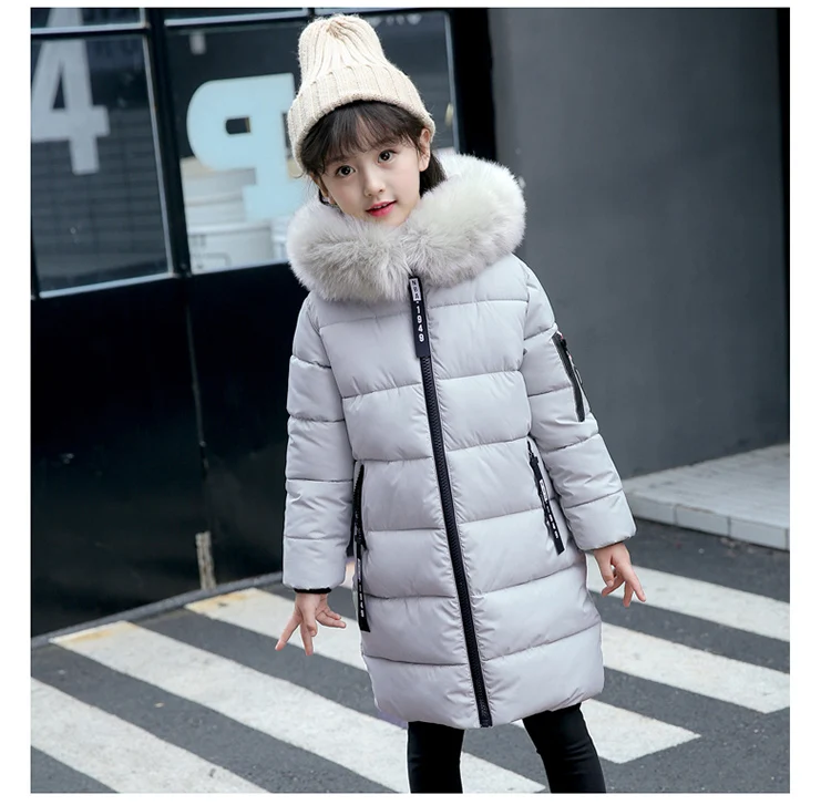 Одежда для девочек до-10 градусов теплый пуховик для девочек, одежда коллекция года, зимняя утепленная парка детская верхняя одежда из хлопка с меховым капюшоном, пальто