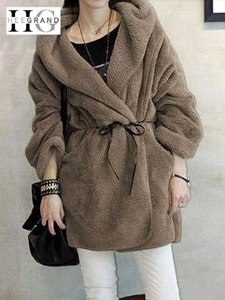 

HEE GRAND Hooded Faux Fur Coats Women 2018 Winter Cape Oversize Mink Fur Outwears Solid Thin Warm Luxury Oversize Jackets WWC162