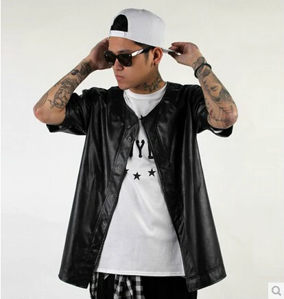 

S-XXXL Plus size European American men's fashion hip-hop stage leather short shirt clothing singer costumes