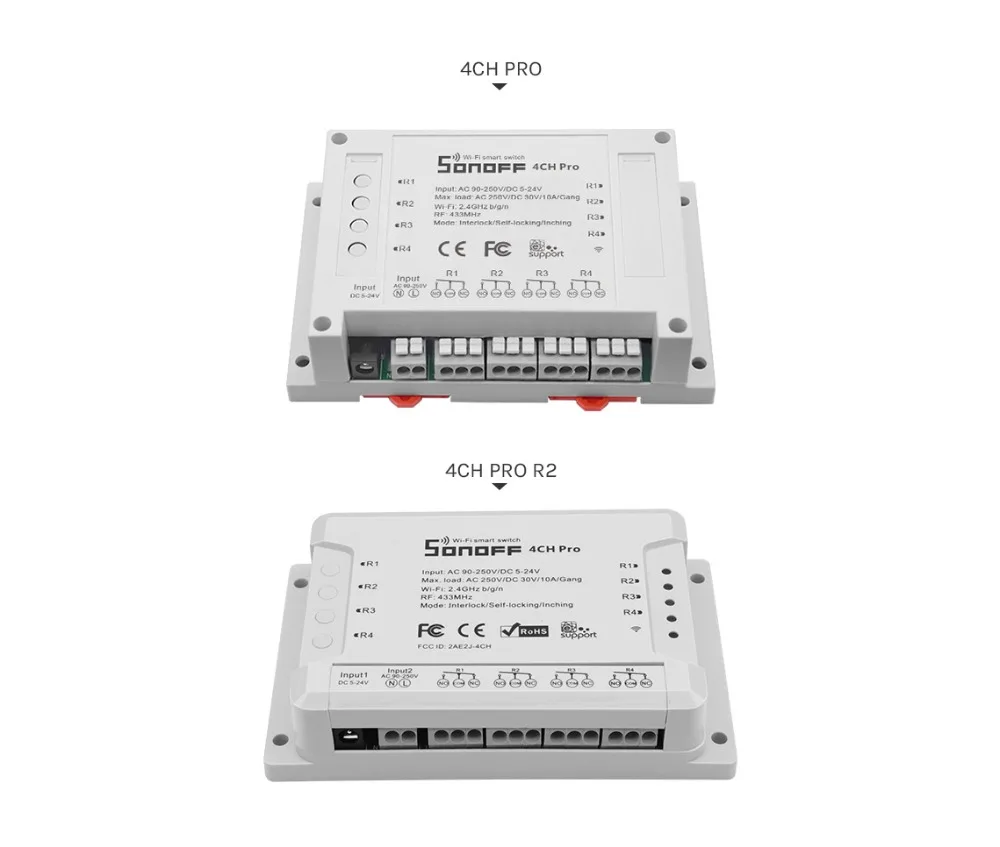 Sonoff 4CH Pro R2 умный Wifi переключатель 433 МГц RF Wifi светильник 4 комплекта 3 режима работы инчинг интерлок умный дом с Alexa