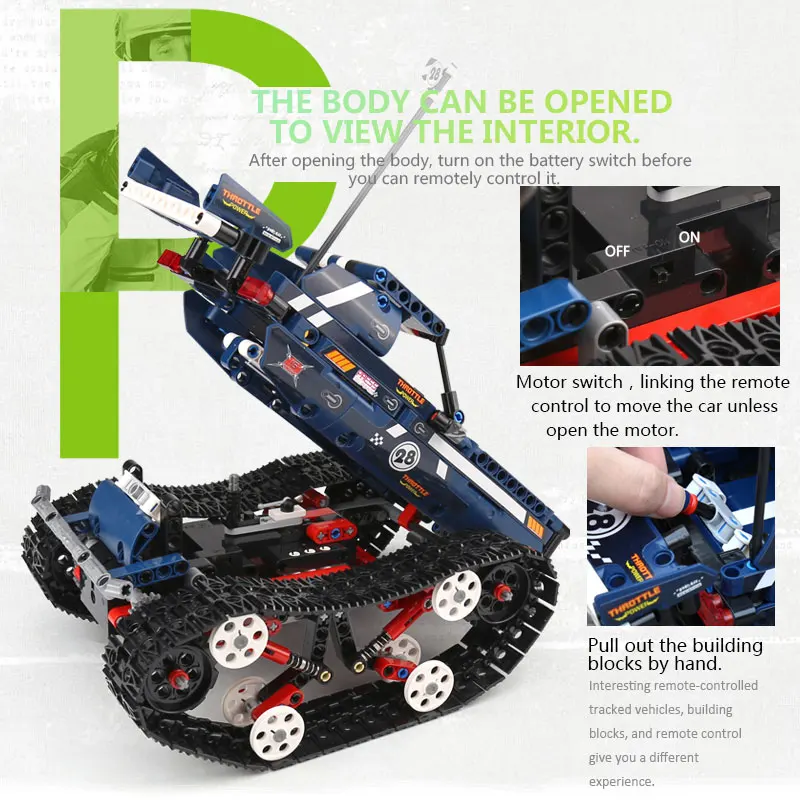 Technic RC Гусеничный Гоночный Автомобиль Дистанционное управление Радиоуправляемая машина Строительные блоки Набор город техника автомобиль серии 20011 игрушки подарочные кубики