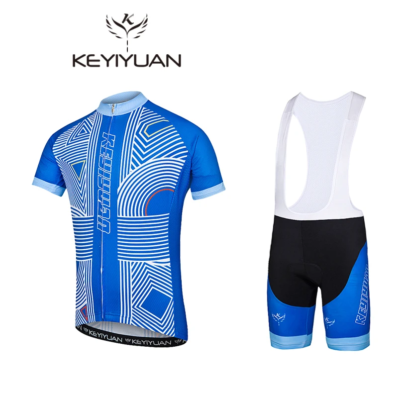 

Blue and white lines Summer Men's Cycling Jersey set with BiB cycling jersey clothing cycling Quick Dry pro bicycle clothes