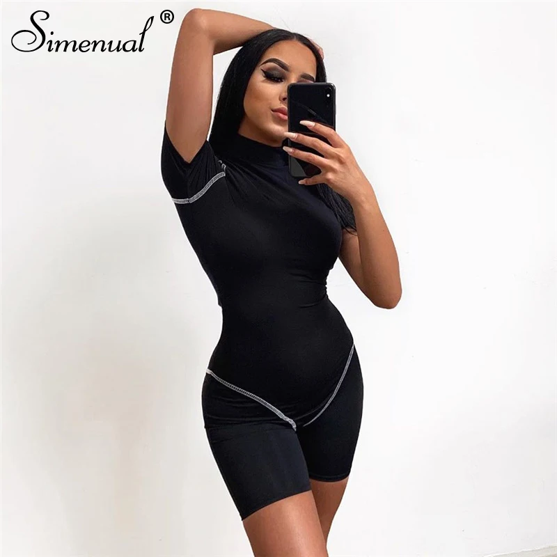 Simenual Casual Fitness Active Wear Biker Playsuit Workout Rompers Womens Jumpsuit Short Sleeve Push Up Playsuits Turquoise 2019 Simenual Casual Fitness Active Wear Biker Playsuit Workout Rompers Womens Jumpsuit Short Sleeve Push Up Playsuits Turquoise 2019