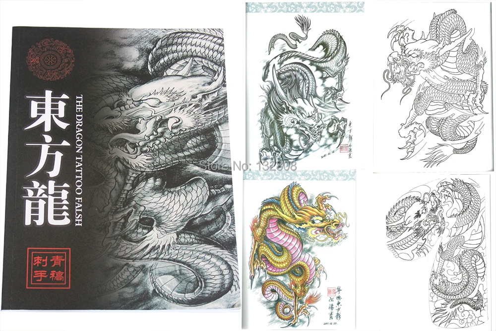 Fashion Dragon Tattoo Flash Outline Japanese Style Manuscripts Sketch Book A4 Size On Emily Tattoo Supply Free Shipping