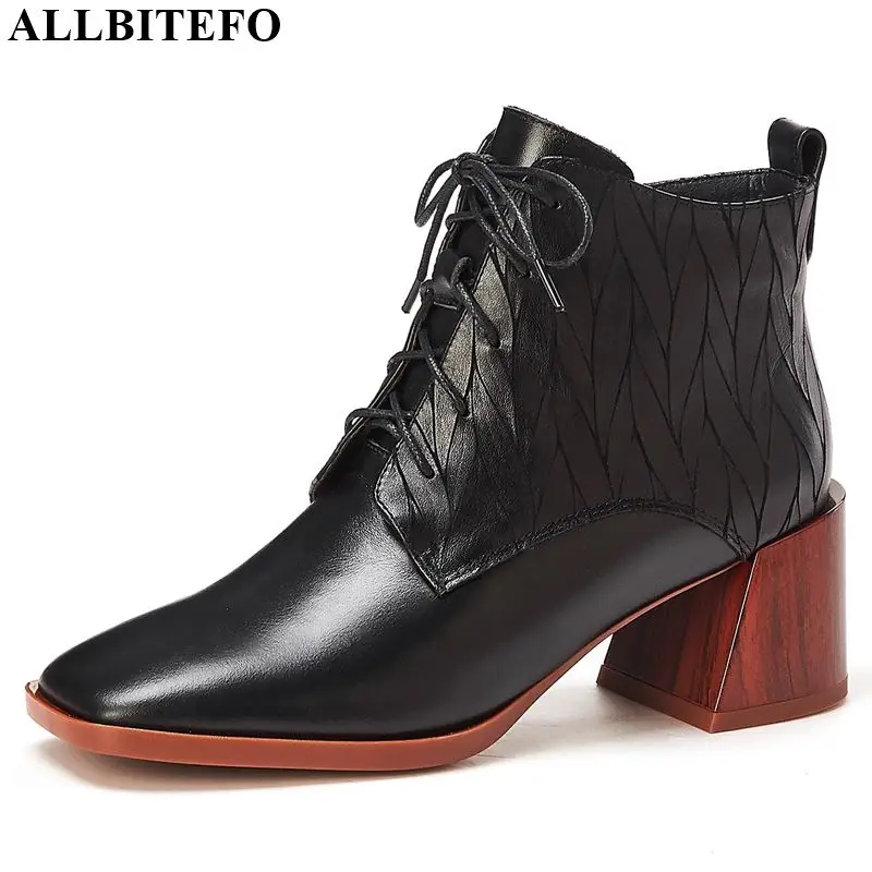 ALLBITEFO/женские ботинки из натуральной кожи; сезон осень-зима; модные однотонные ботильоны; удобные дышащие ботинки «Челси»