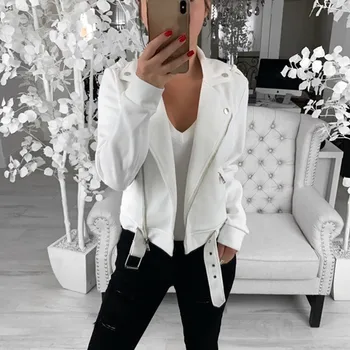

Women Leather Jacket Long Sleeve Open Front Short Cardigan Suit Ladies Zip Coats Top Flying Jacket Coat Outwear
