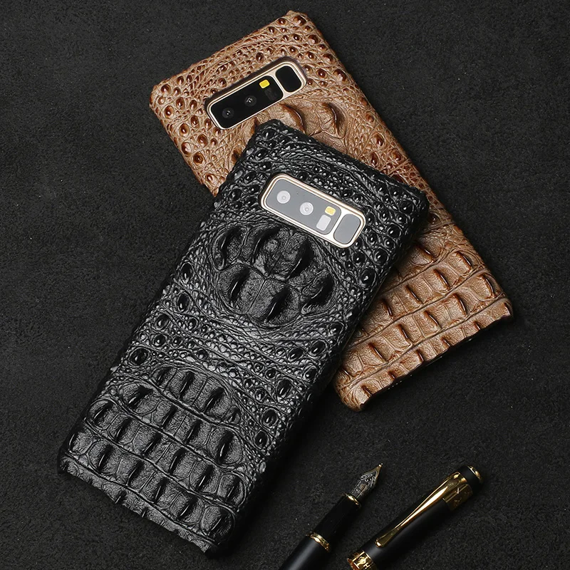 

Genuine Leather Cowhide Business phone case For Samsung S10 Case 3D Crocodile skull Crocodile skull phone case for Samsung 8 9