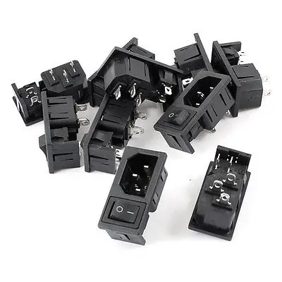 

10 Pcs AC 10A 250V 2 Pin Black Rocker Switch IEC320 C14 Inlet Power Socket