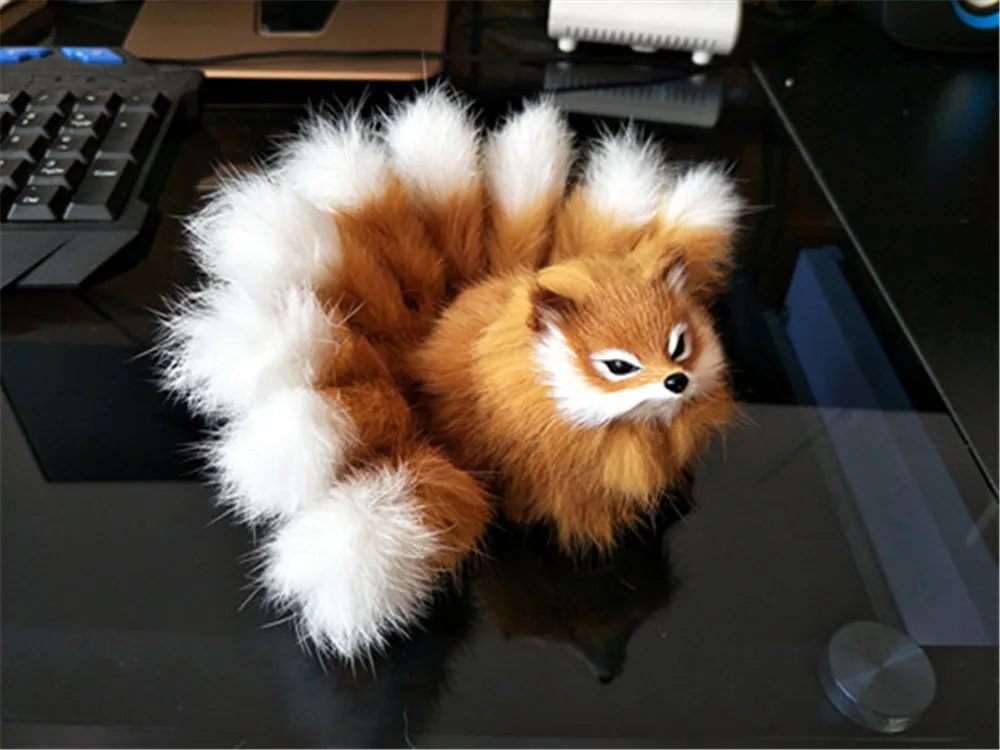 Fancytrader Lovely Nine-tails Fox Plush Toys Mini Realistic Red Brown Fox Animals Doll Decoration Props 10x7cm5