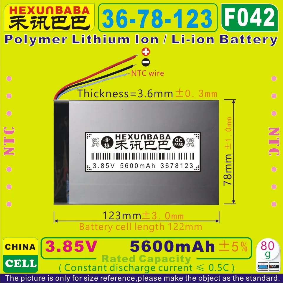 

[F042] 3.85V,3.8V,3.7V 5600mAh [3678123] NTC; PLIB (polymer lithium ion battery ) for tablet pc;power bank;e-book