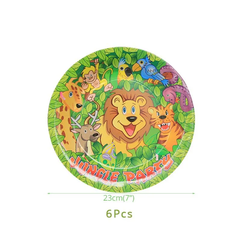 Lion King Jungle Safari Party Tableware Set Decor Tropical Theme Birthday Party Decoration Kids Gift and Favors Drinking Straws - Цвет: 6pcs 7inch Plates