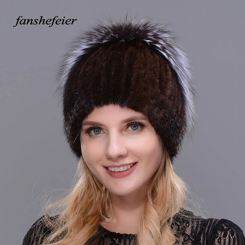 Женские зимние меховые шапки Fanshefeier теплые из натурального меха норки в форме