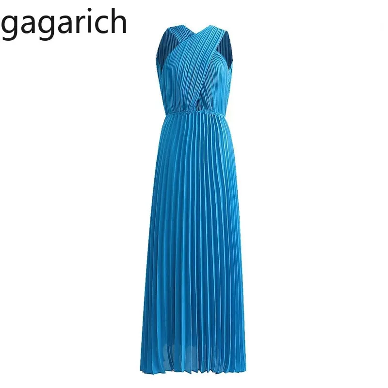 

Gagarich Women Dress Summer 2019 New Cross-design Sleeveless Solid Elegant Pleated Chiffon Ladies Dresses Vestidos Verano