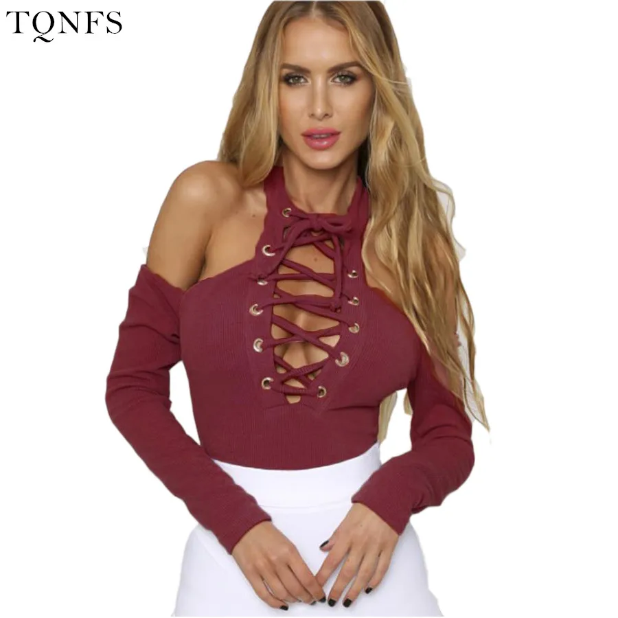 TQNFS New Long Sleeve Sexy bodysuit Women Tops V n...