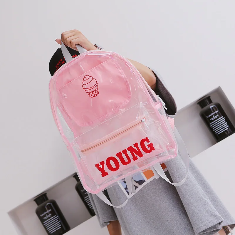 

Transparent Bag Waterproof Letter Women Backpack Summer School Bag Children Packbags Shoulder Bag For Teenage Girl Bagpack 2019