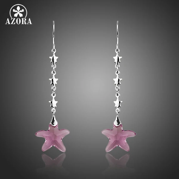 AZORA Lovery Girl's Fashion Jewelry With Pink Five-pointed Star Stellux Austrian Crystal Purple Drop Earrings TE0254