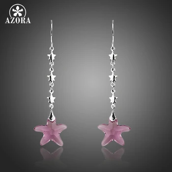 

AZORA Lovery Girl's Fashion Jewelry With Pink Five-pointed Star Stellux Austrian Crystal Purple Drop Earrings TE0254