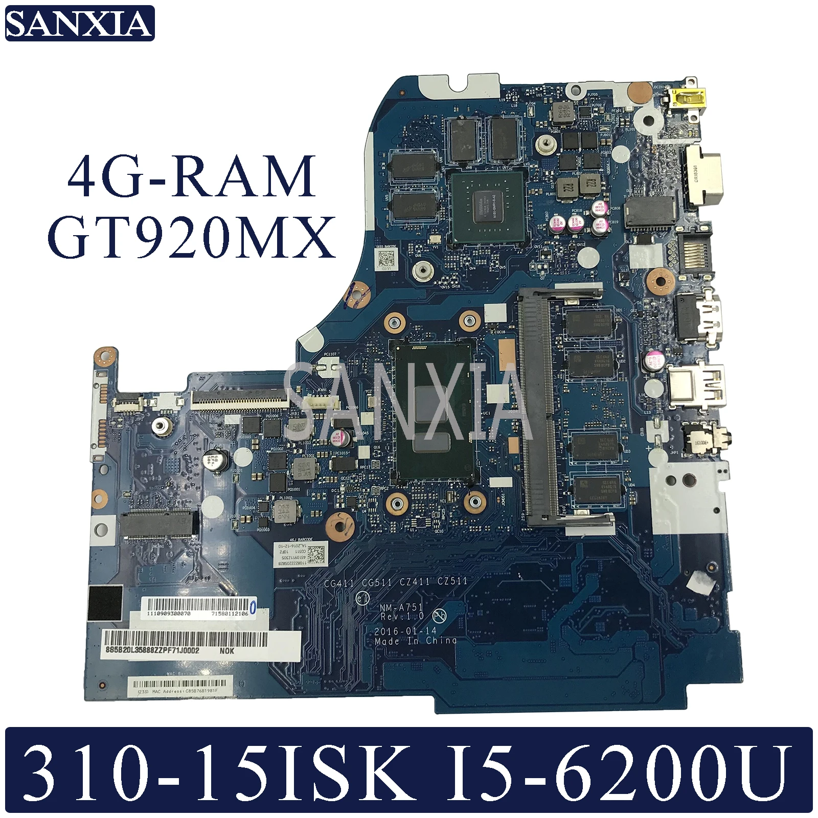 KEFU NM-A751 اللوحة المحمول لينوفو 310-15ISK اللوحة الأصلية 4G-RAM I5-6200U GT920MX